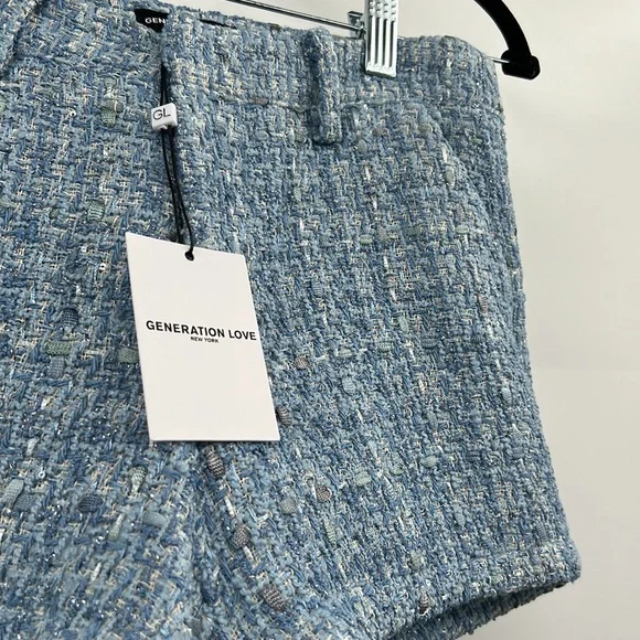 🆕 Generation Love Faye Tweed Knit Shorts Light Blue Multi With Pockets - Picture 6 of 13